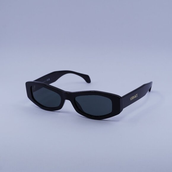 Versace VE4487 GB1/87 Sunglasses Black Rectangle Frame Dark Grey Lenses